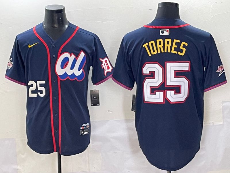 Men 2025 Detroit Tigers 25 Torres Blue All star Blank Blue Nike MLB Jersey style 4